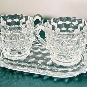 Vintage Fostoria American Sugar, Creamer and serving dish set